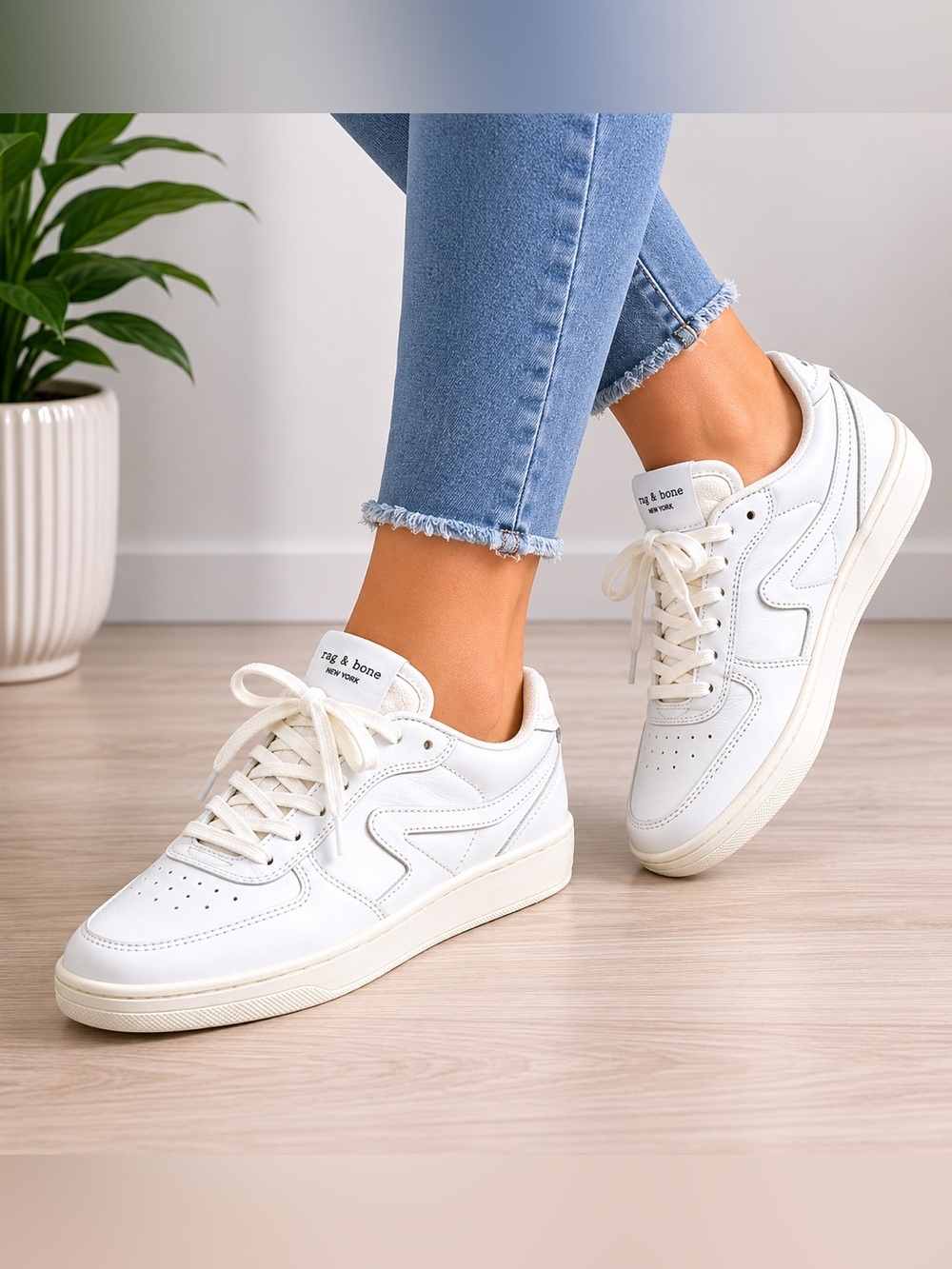 rag & bone White Leather Sneakers women’s size 38.5 (US 8)low top casual shoes